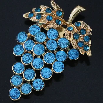  Nové semi-drahé Bohemia hrozna brošňa pre ženy zlata-farebná 7 farby crystal leaf svadby kolíky šperky B1229