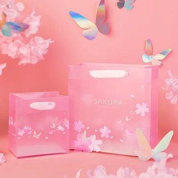  10pcs Cherry Blossom Plastové Vrece Páska Tote Šperky Kozmetické Darčeky Balení Taška Ružová Sakura