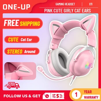  Nové X11 Ružová Mačka Ucho Roztomilý RGB Herné Headset S Mikrofónom ENC Zníženie Hluku Dievča Káblové Slúchadlá Pre Telefón, Pc Ps4 Xbox Jeden