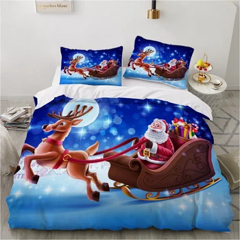  Cartoon Vianočný Stromček Santa Claus Posteľná Bielizeň Nastaviť Deti Bedlinen Jeden Twin Plný Kráľovná Kráľ Perinu Obliečky Na Vankúš