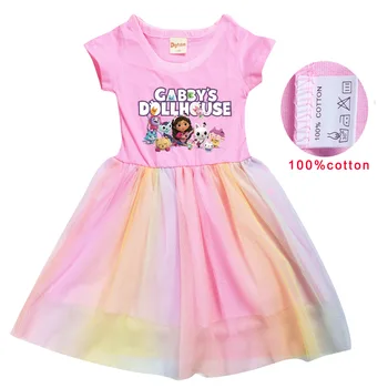  Roztomilý Gabby Domček Pre Bábiky Oblečenie Baby Girl Princezná Šaty Batoľa Dievčatá Svadobné Party Podkolienok Deti Cartoon Rainbow Perlinkové Tkaniny Sukne
