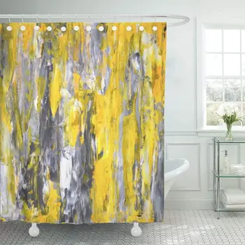  Moderné Šedej a Žltej Abstraktnej Maľbe Nôž Paletu Galéria Súčasného Interiéru Sprchové Závesy 72