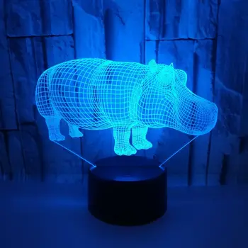  3D LED Nočné Svetlo Dynamické Nosorožec-om hippo s 7 Farieb Svetla, pre Domáce Dekorácie, Lampy Úžasné Vizualizácie Optické