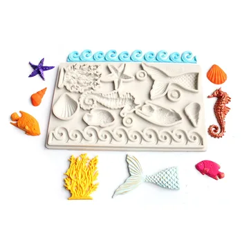  Ryby, morské Riasy, Silikónové Formy DIY Fondant Tortu More, Koralové Cupcake Čokoláda Formy Zdobenie Nástroje
