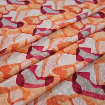  Pol Metra Orange Červené Geometrické Tlač Vysoký Stupeň Žakárové Šifón Textílie Pre Košeľu Cheongsam Šitie Tkaniva T1723