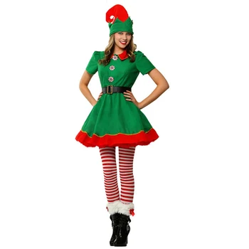  Halloween Kostým Dospelých Dieťa Zelená Christmas Elf Oblečenie Cosplay Rodič-Dieťa Nosiť Dospelých Detí, Mužov A Žien Xmas Party Oblek