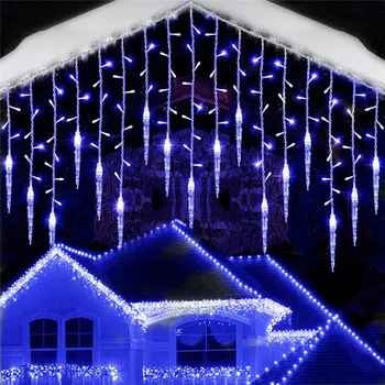  3-28M Vianočné Vodopád Garland LED Záves Cencúľ String Svetlá Vonkajšie Vianočné Dekorácie Víla Light Decor Záhrada Odkvapov Terasa