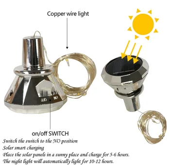  Solárne Fľaša Vína Svetlá Kryštál Diamantu 20 LED Vodotesný Medi Korku Svetlá Mini String Svetlá Rozprávkových Svetiel pre Party Decor