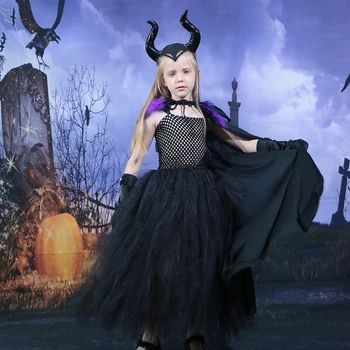  2021 Dievčatá Halloween Kostým Čarodejnice Tutu Šaty s Pierko Plášť Dieťa Narodeniny Oblečenie Deti Tylu Šaty na Karneval Purim Strany