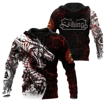  Móda Jeseň mikina Viking Dragon Tattoo vzor 3D Vytlačené na zips Hoodies Unisex Bežné Pulóver Streetwear hoodie