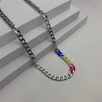  Cosysail Rainbow Farebný Akryl Reťazca Náhrdelníky pre Ženy, Mužov Osobnosti z Nehrdzavejúcej Ocele Choker Náhrdelník Vyhlásenie Šperky Darček