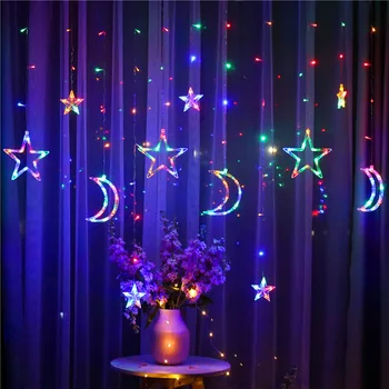  LED Star Mesiac Víla Opony String Svetlá christma svetlo vonkajšie opony Svetlá Pre Domáce Svadobné Party Záhrada Dekor Vianočný Darček
