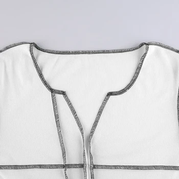  HEYounGIRL Nepravidelný Bavlna Biela Ostrihané Tričko Ženy V Krku Módne Pevné Patchwork T Shirt Ladies Jeseň Základné 90. rokov Streetwear