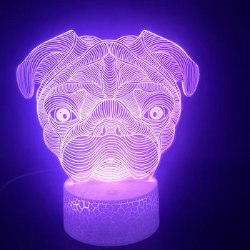  Pug Šteňa Psa 3D Lampa Multi-farebné s Diaľkovým Dotykový Snímač Priamo Dodanie Batérie Powered Visual Dropship Led Nočné Svetlo Lampy