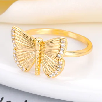  Minimalistický Zirkón Motýlích Krídel Prstene Pre Ženy Osobnosti Zlato Strieborná Farba Motýľ Crystal Prst Prsteň Dievča, Šperky, Darčeky