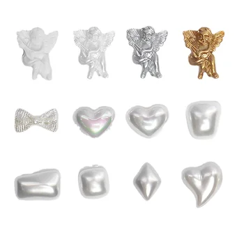  10Pcs Retro Barokový Dizajn, Nail Art Šperky Srdce Anjela Bowtie Tvarované Nechty Kúzlo 3D Dizajnér Prívesok Charms Pre Manikúru