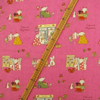  Bavlnená posteľná Bielizeň Textílie pre handmad, posteľ, taška, opona Šitia - Ručné Život Kozy Drucker Pár - Hlboké ružová (LF118)