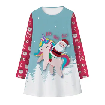 Unicorn Vianočné Šaty Pre Dievča, Celý Rukáv Jeseň Karneval Domácej Strany Dievčatá Šaty 5-12 Rokov Mladiství Oblečenie