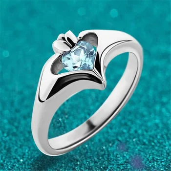  Nový Jednoduchý Korunu v Tvare Srdca Modré Crystal dámske Krúžok Žien Sľub Zapojenie Snubné Prstene, Šperky, Doplnky