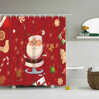  Cartoon Vianočné Sprchový Záves Nepremokavé Vysoko Kvalitný Polyester Tkaniny Tlače Santa Claus Pôvodná Kúpeľňa Záclony Cortinas