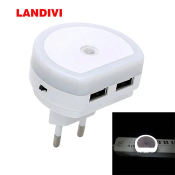  LANDIVI LED Nočné Osvetlenie S Dual Port USB Nabíjačku Senzor Ovládania Svetla Spálňa Nástenné Svietidlo EU/US Zástrčku Lampy