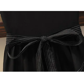  Plus Veľkosť dámske Čierne Šaty kórejský Elegantné Crewneck Módne Nepravidelnú Mozaiku Bežné Gotický Vysoký Pás Lúk Pás Tričko Šaty