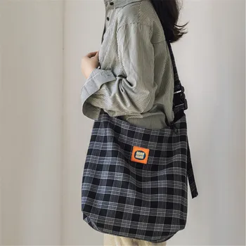  Nový Štýl Kvalitné Plátno dámske Tašky cez Rameno, Luxusné Kockovaný Vzor Dizajnér Dámy Crossbody Taška Teen Fashion Bookbag Sac