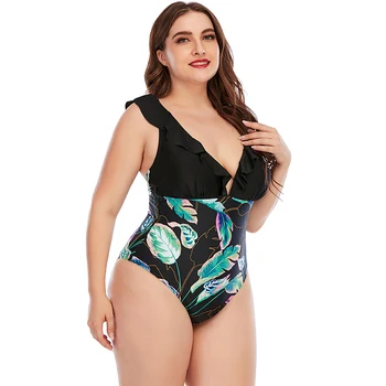  2021 Nové Sexy Prehrabať Tlač na Kvetinový jednodielne Plavky Plus Veľkosť Plaviek Ženy Hlboko V Plaviek Kúpanie Oblek Dámy Monkini L-3XL