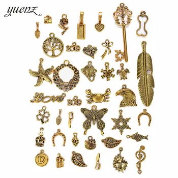 YuenZ 50g 39pcs starožitné zlata Zmiešané Štýly Kúzlo Prívesky DIY Šperky pre Náhrdelník Náramok Plavidlá Zistenia U041