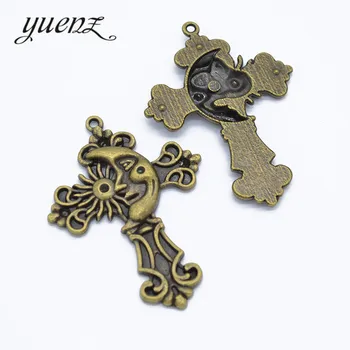  YuenZ 3 ks Antique silver farba Mesiac Kríž zobrazili kľúčové tlačidlá Kovový Prívesok Diy Charms Náhrdelník Šperky, Takže 53*39 mm T77