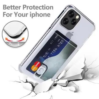  Držiteľa karty Telefón puzdro pre iPhone 13 12 11 Pro Max XS XR X 8 7 6 Plus SE XS Max Transparentné Shockproof Coque Zadný Kryt Capinhas