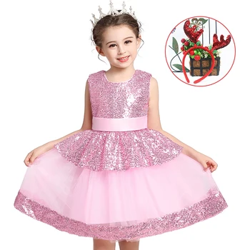  Nový Rok Kostým Sequin Princess Tutu Šaty Deti Vianočné Oblečenie Deti Šaty Pre Dievčatá Bez Rukávov Jednofarebné Šaty Sada