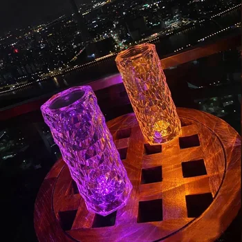  Led Crystal stolná Lampa Dotyk Discolor Nabíjateľná Ploche Projektor Rose Stolná Lampa RGB Nočné Svetlo Nočný Bar, Dekorácie, Darčeky