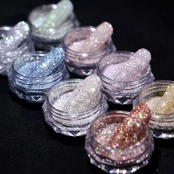  Klinec Crystal Diamantový Prášok Rainbow Farbu, Lesk Lesklé Pigment Holografické Skla Micro Vŕtať Nechty Umenie Dekorácie DIY 8 Farieb