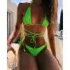  Dámske Sexy Dvojdielne Plavky Farbou S Vysokým Pásom Krajky-Up Resort Beach Bikini Top + T-Tvarované Nohavičky Čierna/Zelená/Fialová