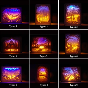  Novinka Nočné Svetlo LED Papier-cut Atmosféru Lampa 3D Papier Rezbárske Umenie Lampy USB Power pre kancelársky Stôl Dekorácie Osvetlenie