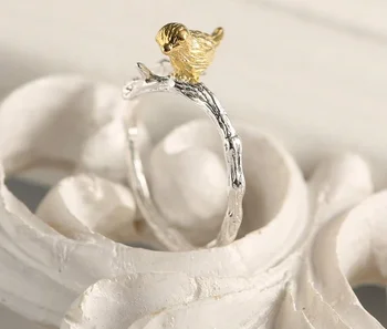  Personalidade exagerada prata esterlina pássaro anéis para mulheres tamanho ajustável anéis moda jóias de casamento