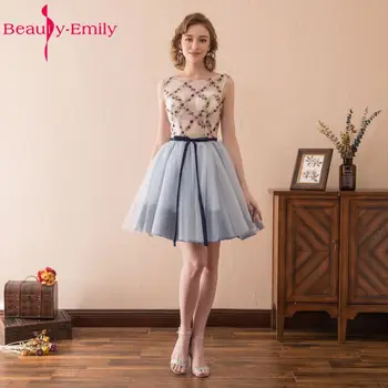  Krásy Emily Krátke Nebo Modré Korálky Formálnej Strany Prom Šaty 2019 Koleno Lneght Pásy Čipky Večerné Šaty