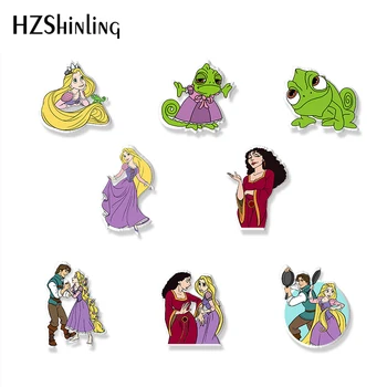  2021 Nový Príchod Zamotaný Cartoon Dlhé Vlasy Princezná Rapunzel Znaky Remeselníci Akryl Epoxidové Živice Brošňa Odznak Pin