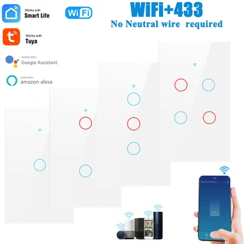  Tuya WiFi Smart Touch Prepínač 120 Typu 1/2/3Gang Light Switch Č Neutrálny Vodič Inteligentný Život APLIKÁCIE Ovládanie Práce S Alexa Domovská stránka Google