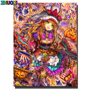  Karikatúra holka čarodejnice tekvica 5d diy diamond maľovanie cross stitch výšivky mozaikové obrázky kamienkami Domáce Dekorácie Darček