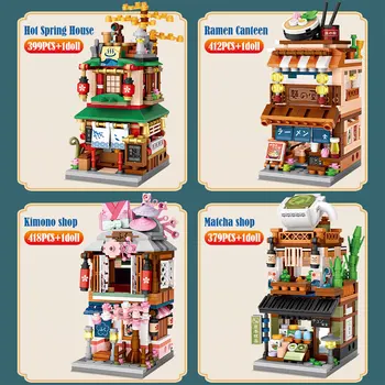  1608pcs Mini Mesto, Výhľad na Ulicu Dom Japonský Uložiť 4 v 1 Model Stavebné Bloky Architektúry Priateľmi Tehly Hračky pre Dievčatá Dary