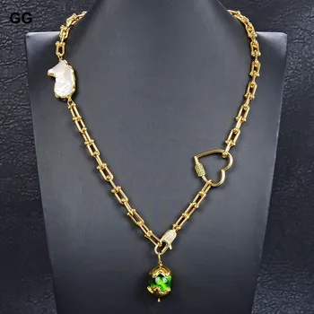  GuaiGuai Šperky Zelená Achát Prírodná Biela Perla Žltá Zlatá Farba Á Reťazca Prívesok Náhrdelník CZ Spona Pre Ženy Šperky