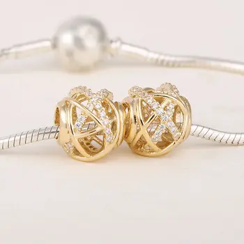  Hodí Striebro Kúzlo Náramok Autentické 925 Sterling Silver Korálky Zlaté Openwork Crystal Charms Korálky Ženy DIY Šperky