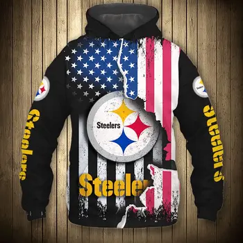  Pittsburgh pánske dlhý rukáv bežné Steelers s kapucňou, Čierna, žltá, biela, šitie ohňostroj tlač 3D mikiny