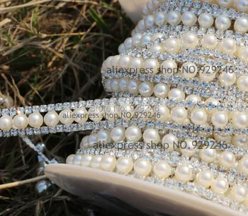  Doprava zadarmo 1 yard/pack módne kvalitné pearl trim 1,2 cm jasné, crystal drahokamu v blízkosti reťazca kostým odev dekorácie