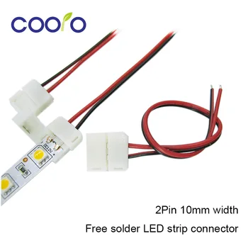  5 ks/veľa,10 mm 2pin LED pásy konektor drôt pre 5050,5630,5730 jeden farebný prúžok, zdarma spájky konektor drôt