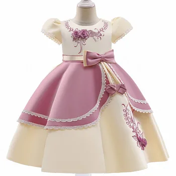  2022 Formálne Deti Vintage Výšivky Šaty Pre Dievča Deti Kostým Prom Party Princezná Šaty Dievčatá Vestido Krátky Rukáv Šaty