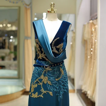  Dubaj Modrá tvaru Prom Šaty bez Rukávov Dizajn 2020 Diamond Sequined Korálkové Sexy Morská panna Prom Šaty YOUXI