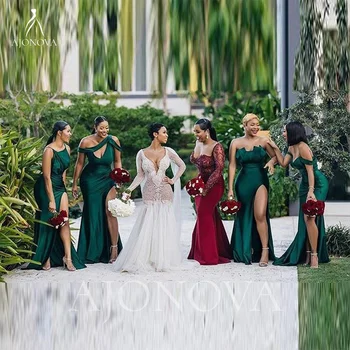  Morská víla Šaty pre Svadobné Party Šaty Zelené Satin Ramena Bridesmaid, Šaty Žena Elegantné Šaty Družičky Ženy 2021